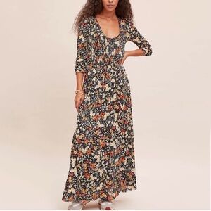 Anthropologie Multicolor Floral Maxi Dress Maeve Omya Small Lined